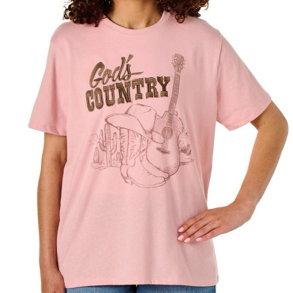 Embroidered Western Pink "God's Country" Graphic Tee